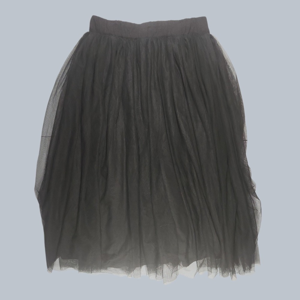 Ashley Stewart Black Tulle Mesh Midi Skirt Size 12 Tutu Elastic Waist